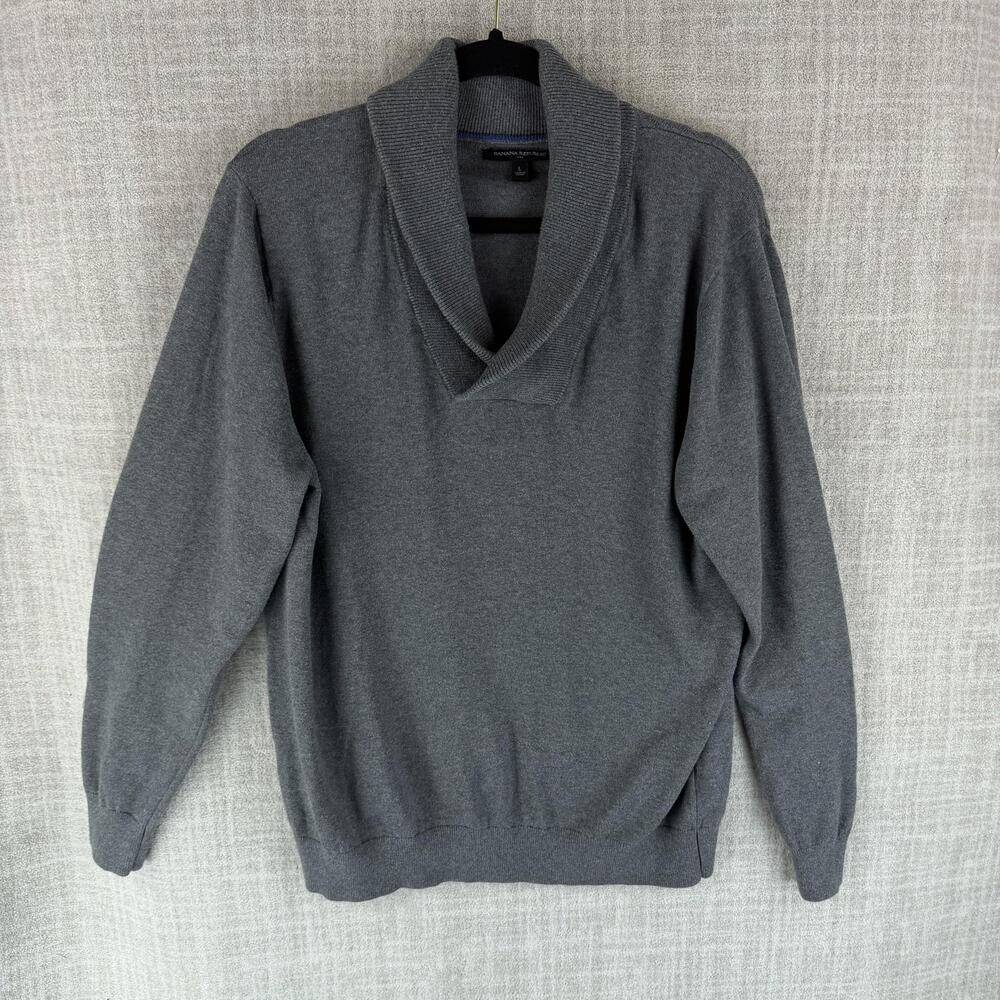 Banana Republic Sweater Womens L Gray V-Neck Pullover Tight-Knit 100% Cotton